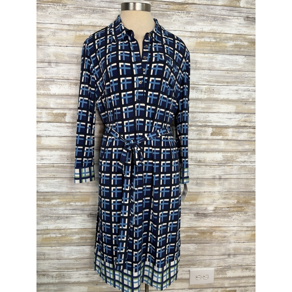 Donna Morgan Dress NWT Geometric Jersey Mod Long Sleeve Work Belted EUC